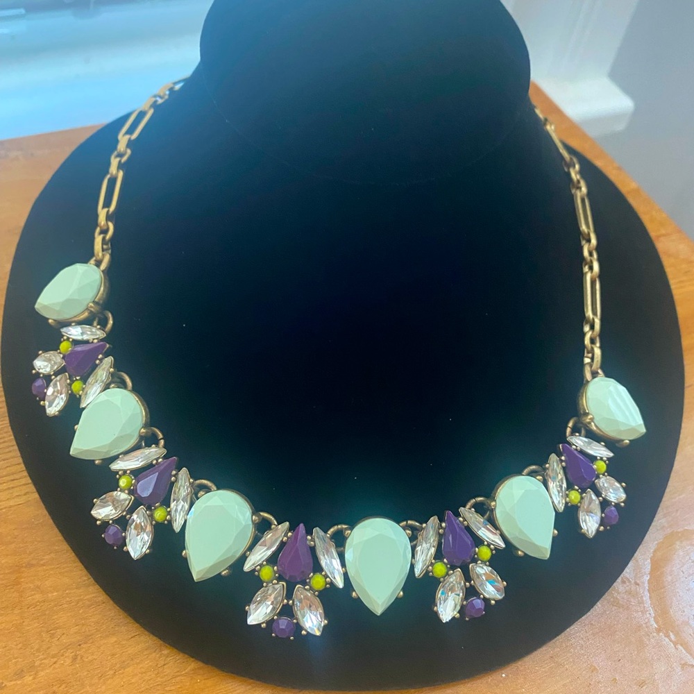 J. Crew bling necklace statement jewelry necklace mint green and purple